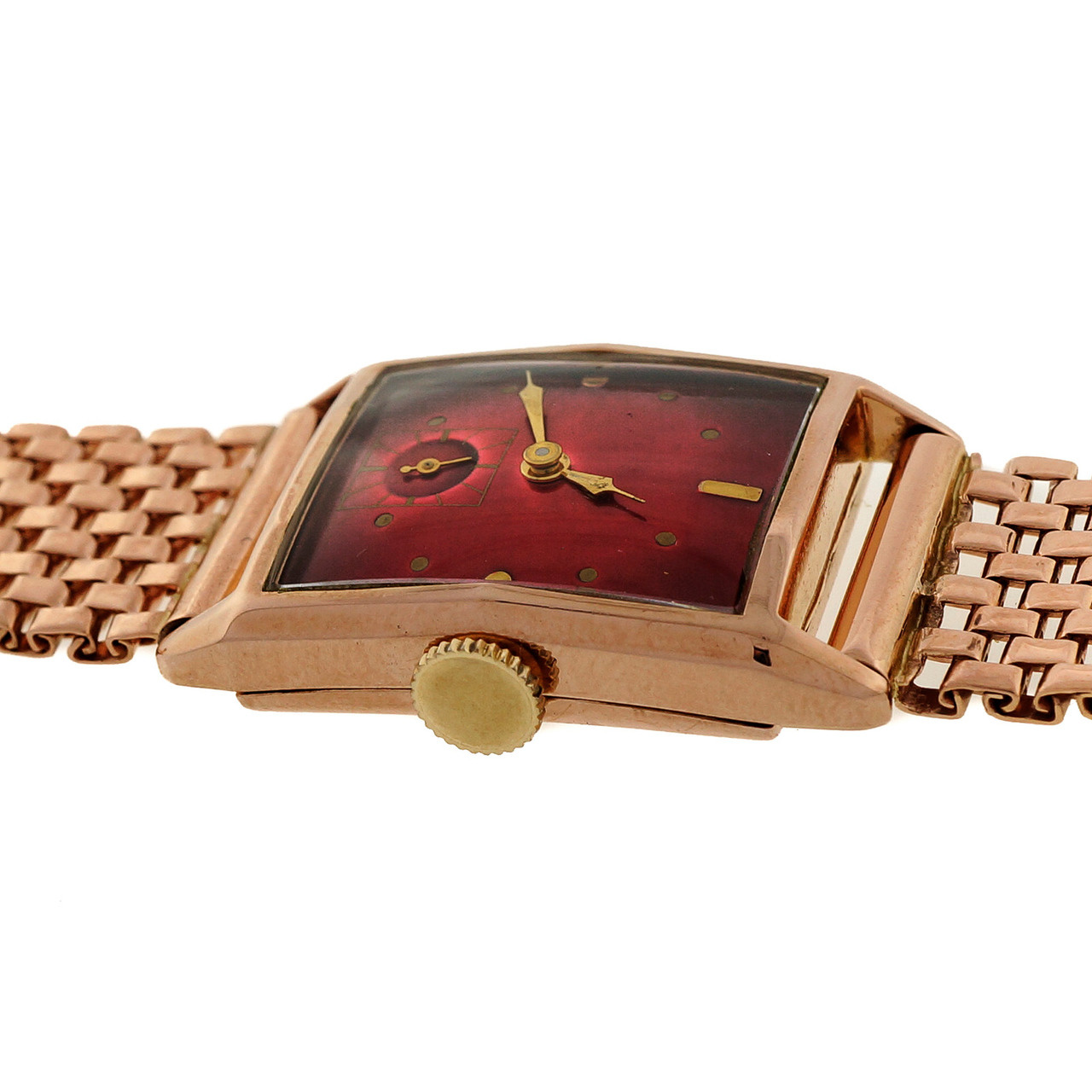 Retro Art Deco 1940 Vivid Red Custom Colored Dial 14k Pink Gold